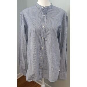 Officine Generale Paris Breton Stripe Blouse M Blue White Mandarin Collar